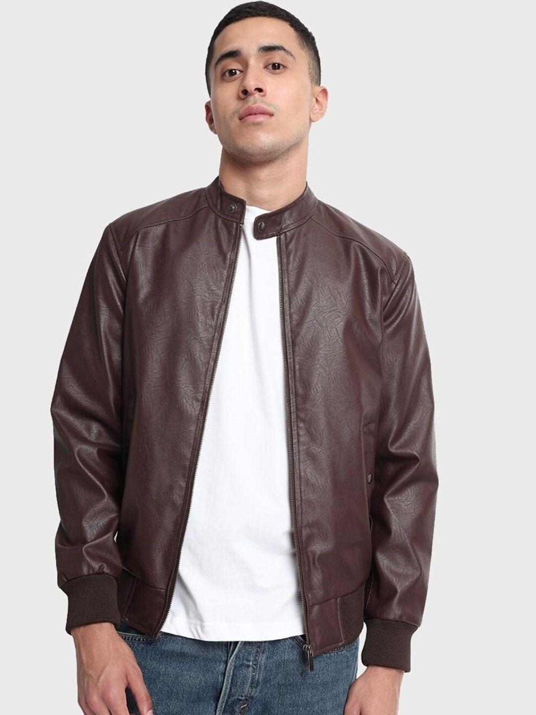bewakoof-men-brown-solid-open-front-jacket