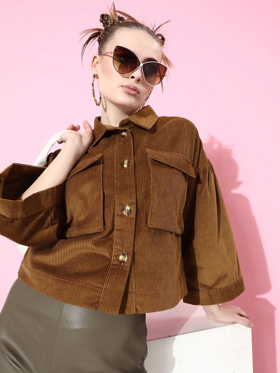 dressberry-women-shiny-brown-pure-cotton-boxy-casual-shirt