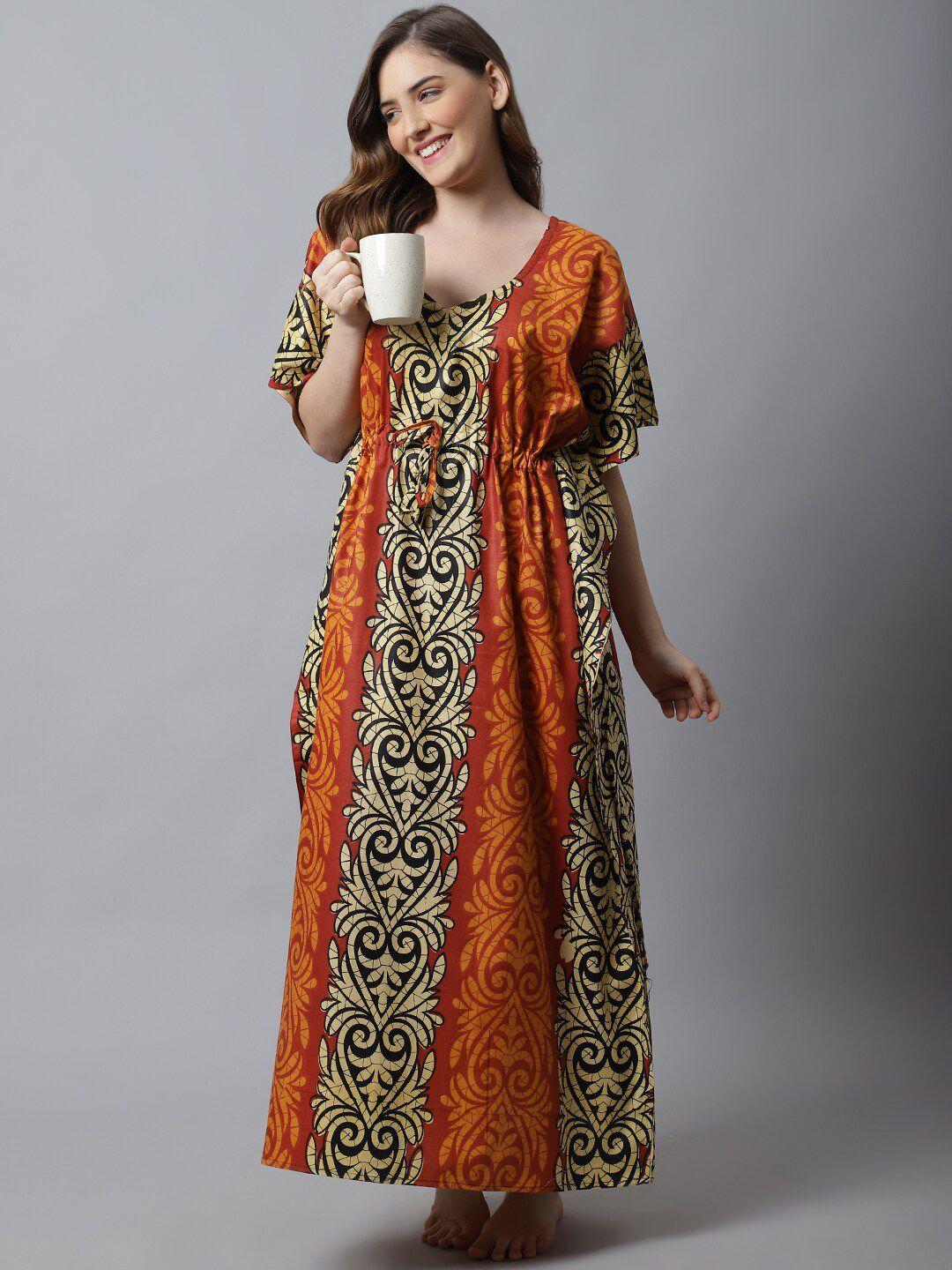 secret-wish-orange-printed-maxi-nightdress