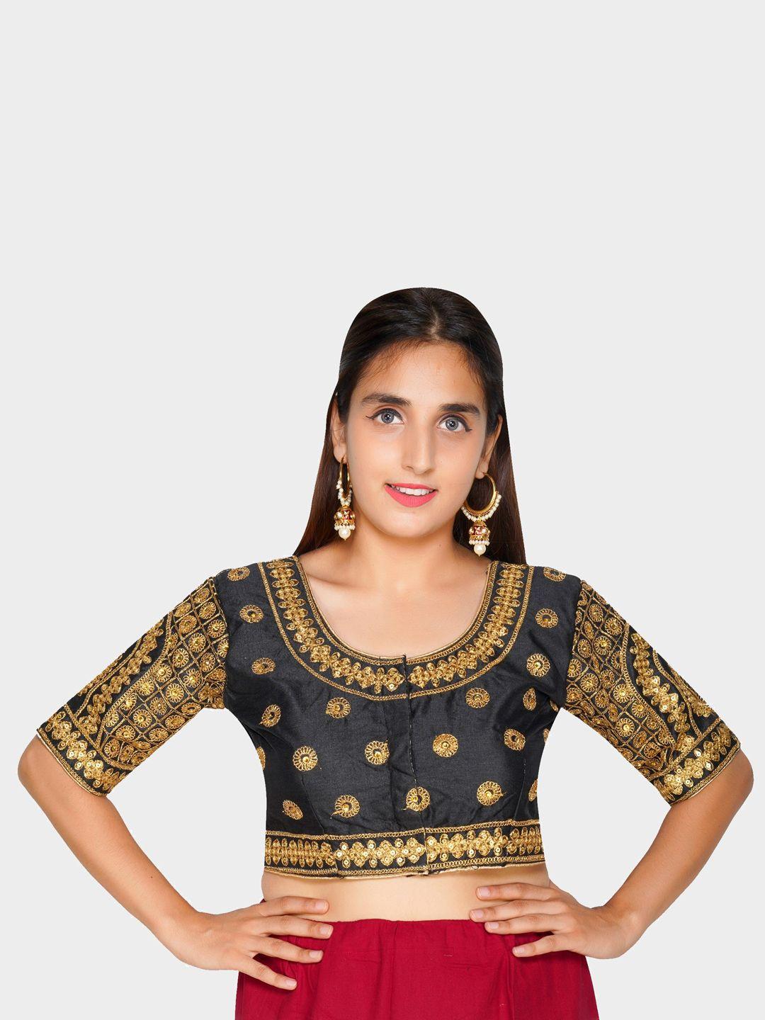 trendzmy-women-black-&-gold-color-thread-embroided-saree-blouse