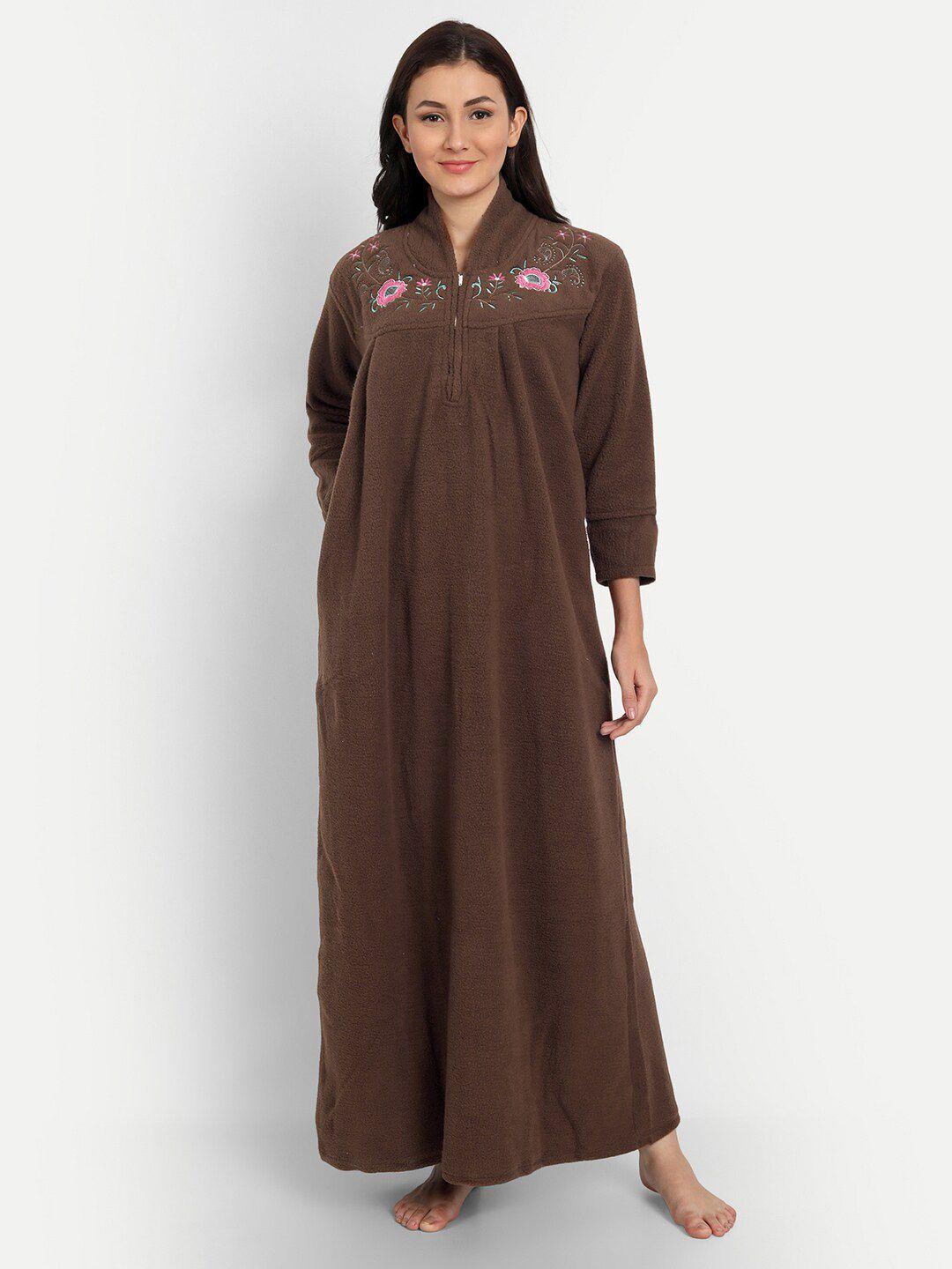 palival-women-brown-embroidered-maxi-nightdress