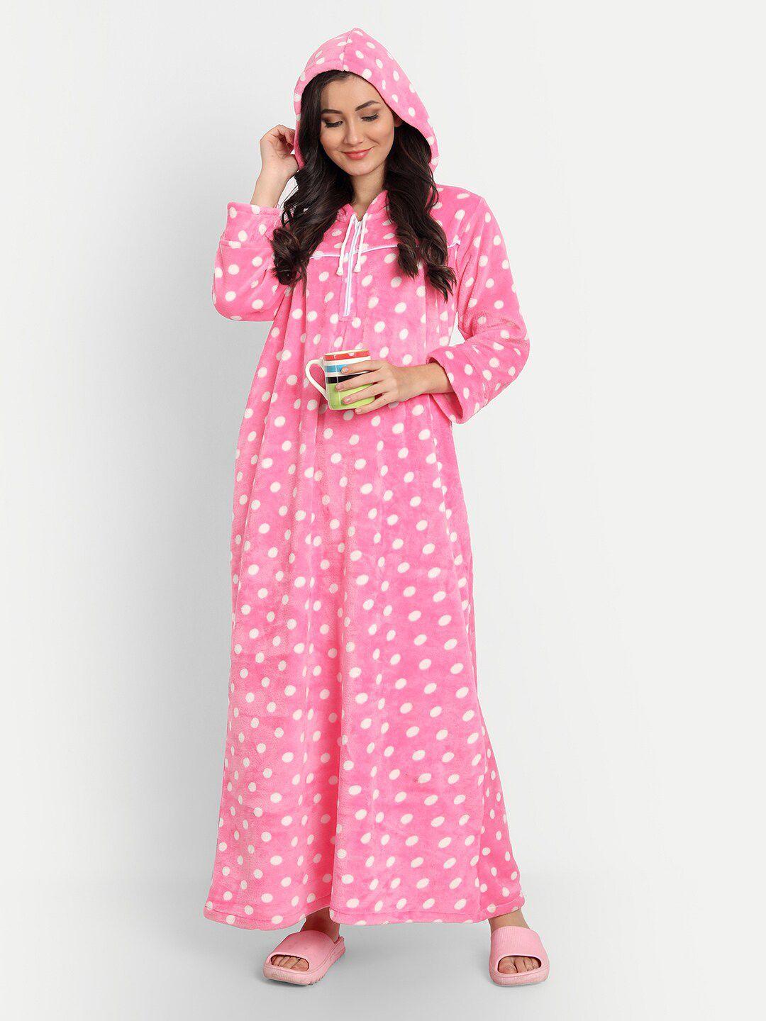 palival-women-pink-printed-hooded-maxi-nightdress