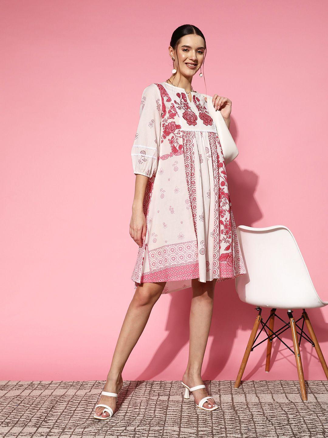 sangria-serene-white-pure-cotton-ethnic-floral-print-fit-&-flare-dress