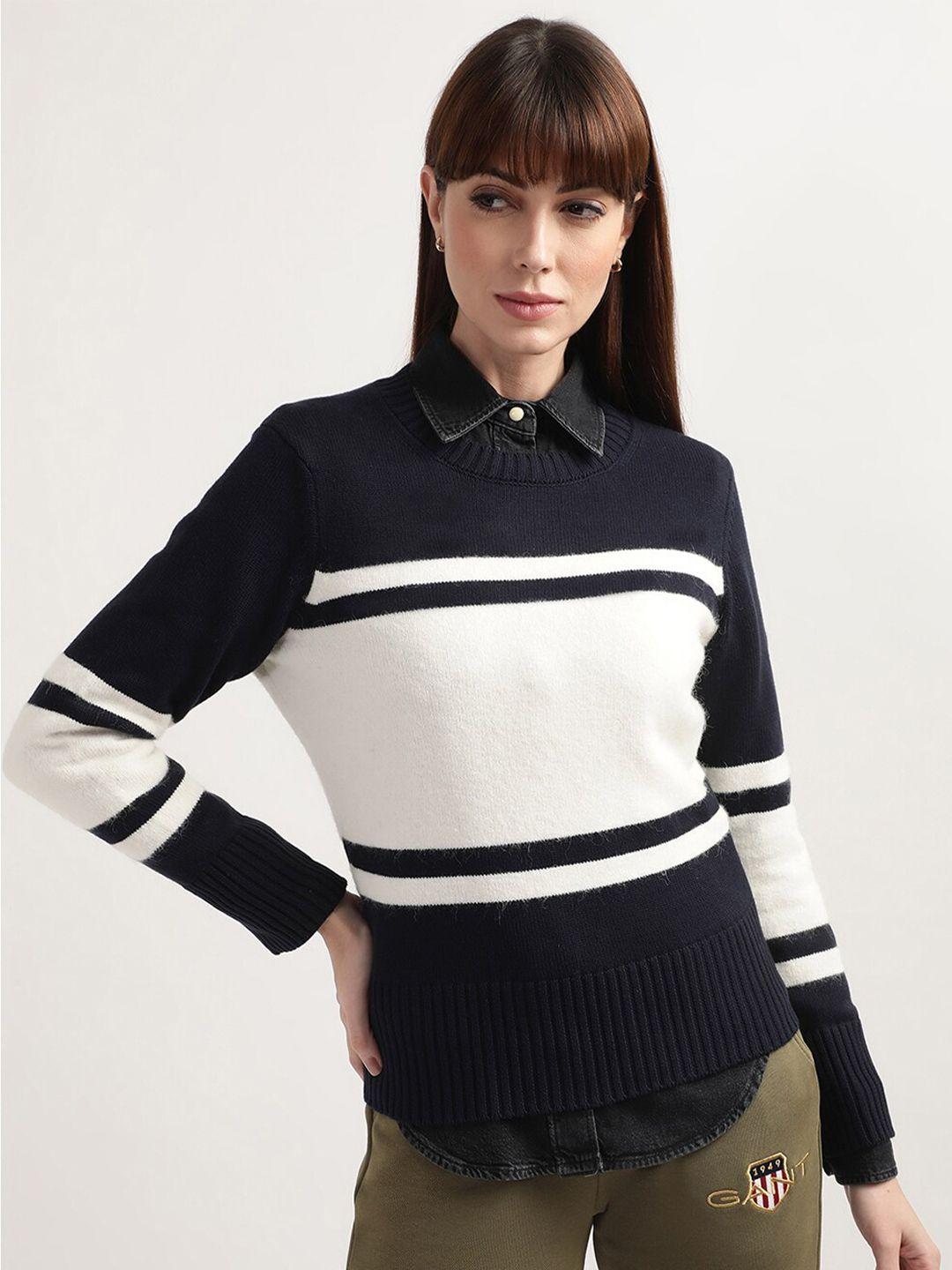 gant-women-navy-blue-&-white-colourblocked-wool-pullover