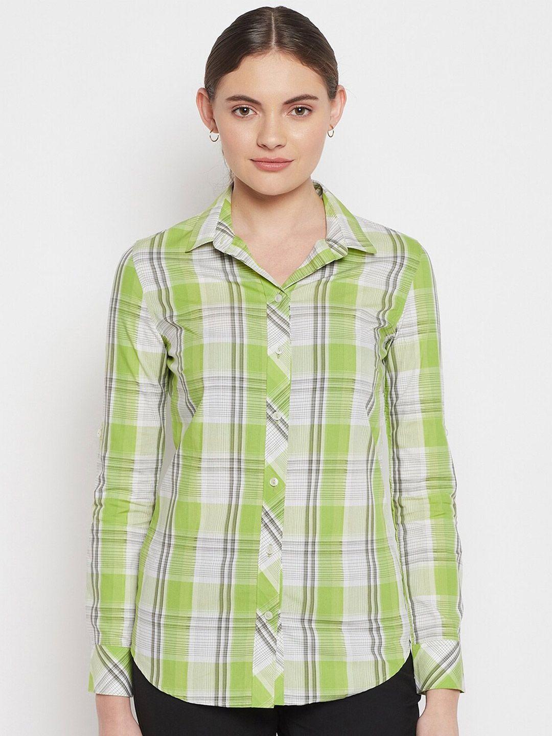 crozo-by-cantabil-women-green-checked-casual-shirt