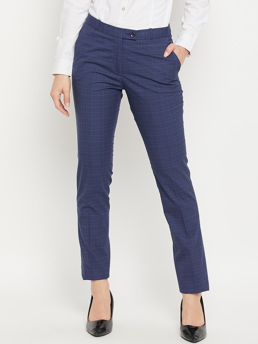 crozo-by-cantabil-women-navy-blue-checked-formal-trouser