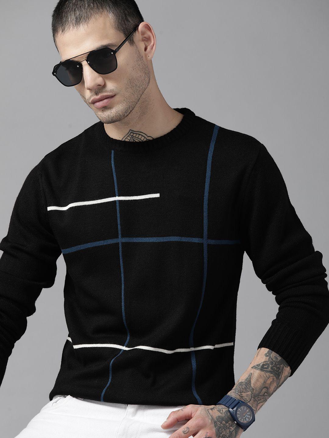 roadster-men-black-geometric-printed-pullover
