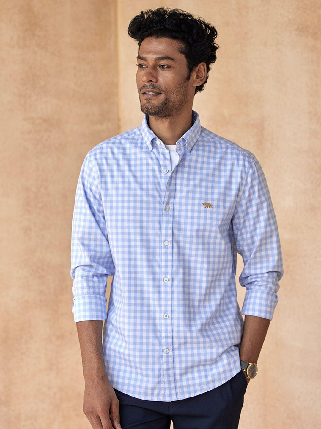 andamen-men-blue-classic-checked-cotton-casual-shirt
