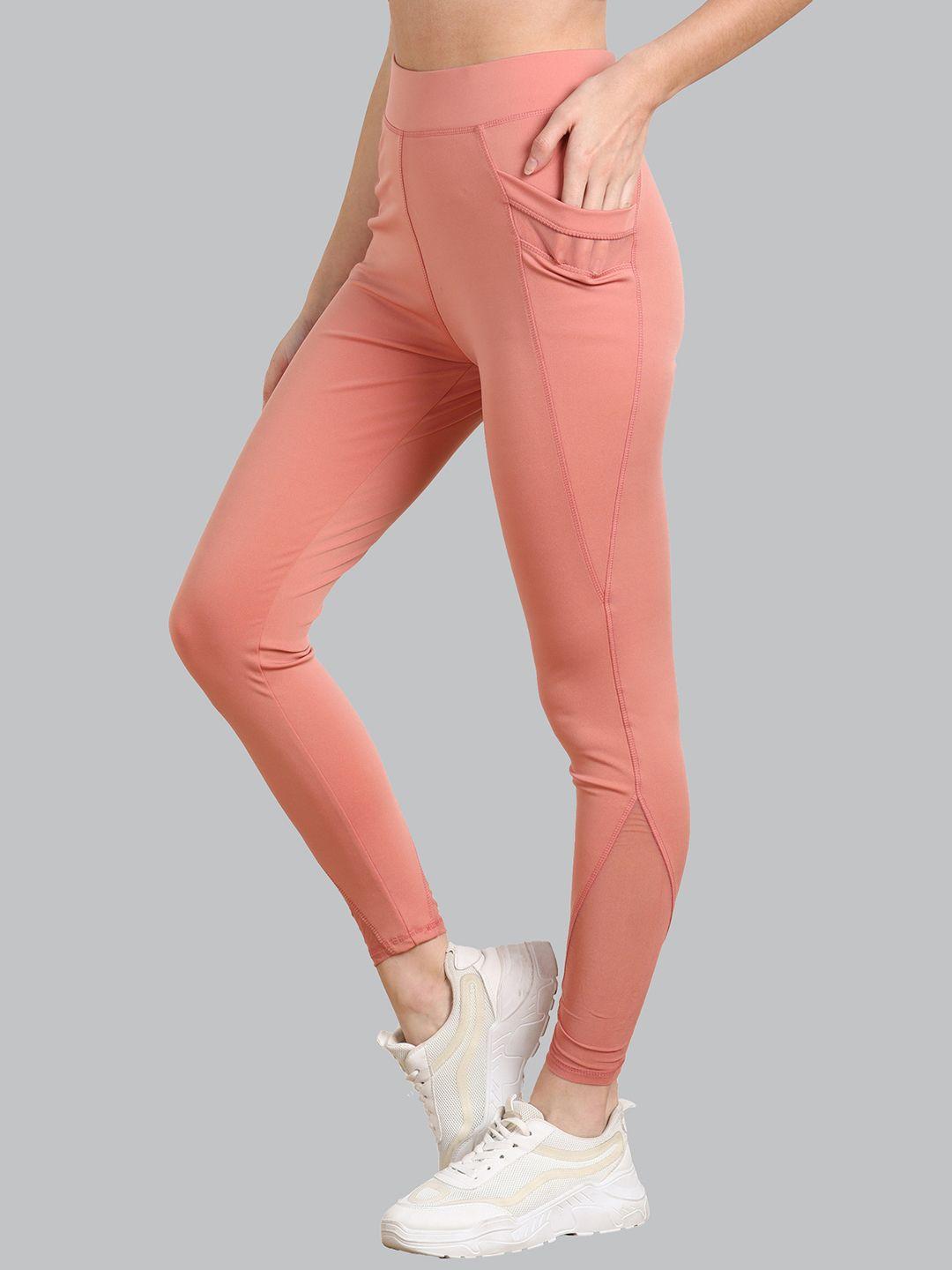 sharktribe-women-peach-solid-ankle-length-tights