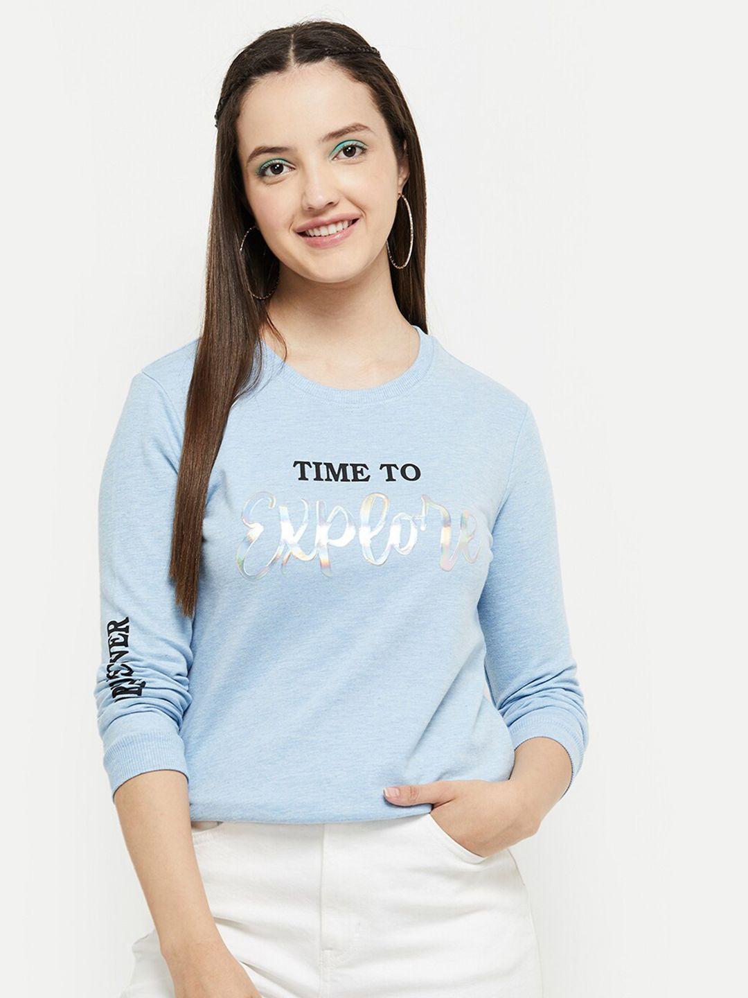max-women-blue-printed-pure-cotton-sweatshirt