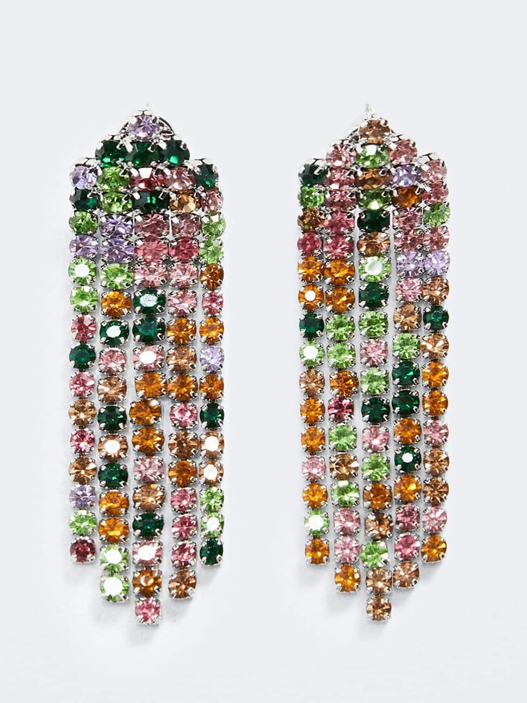 mango-women-multicoloured-stone-studded-classic-drop-earrings