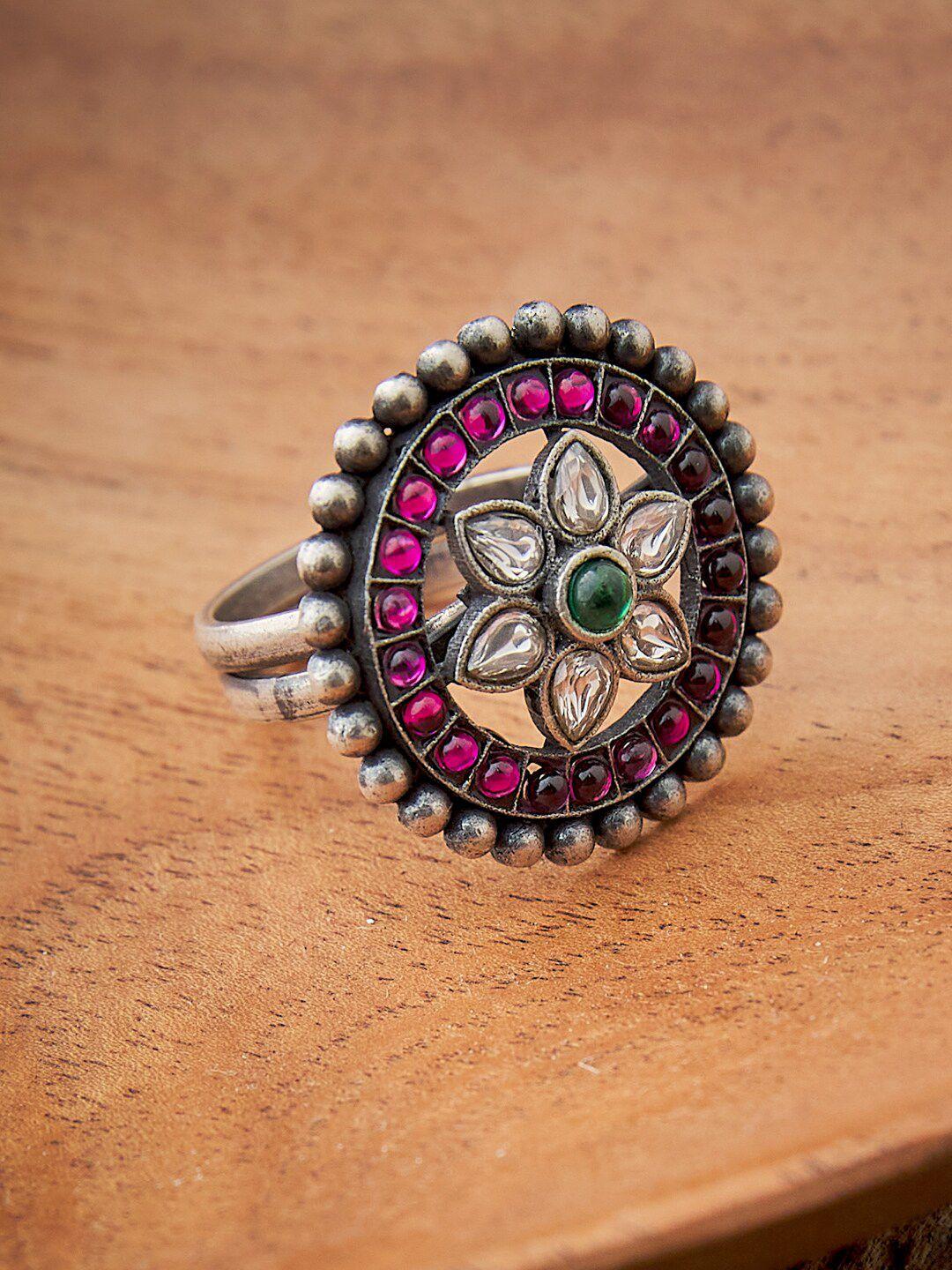fabindia-women-silver-pink-stone-studded-finger-ring