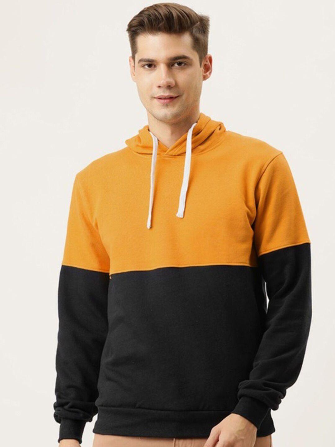 campus-sutra-men-mustard-&-black-colourblocked-hooded-casual-sweatshirt