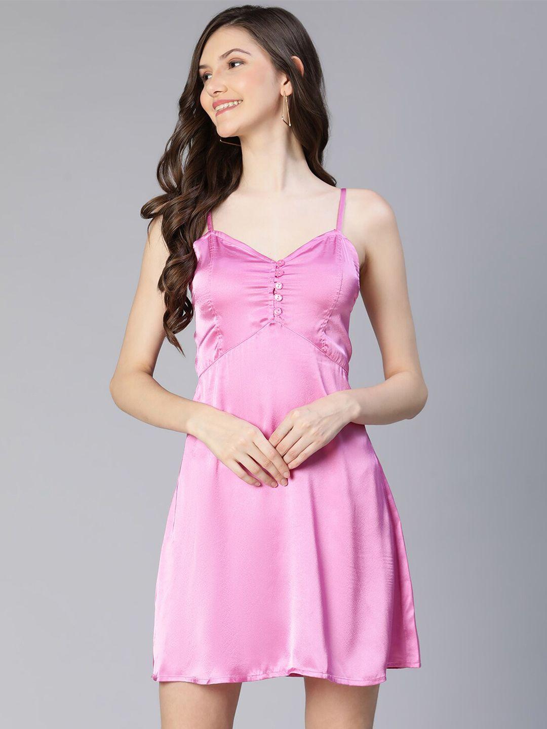 oxolloxo-women-pink-solid-shoulder-straps-satin-mini-dress