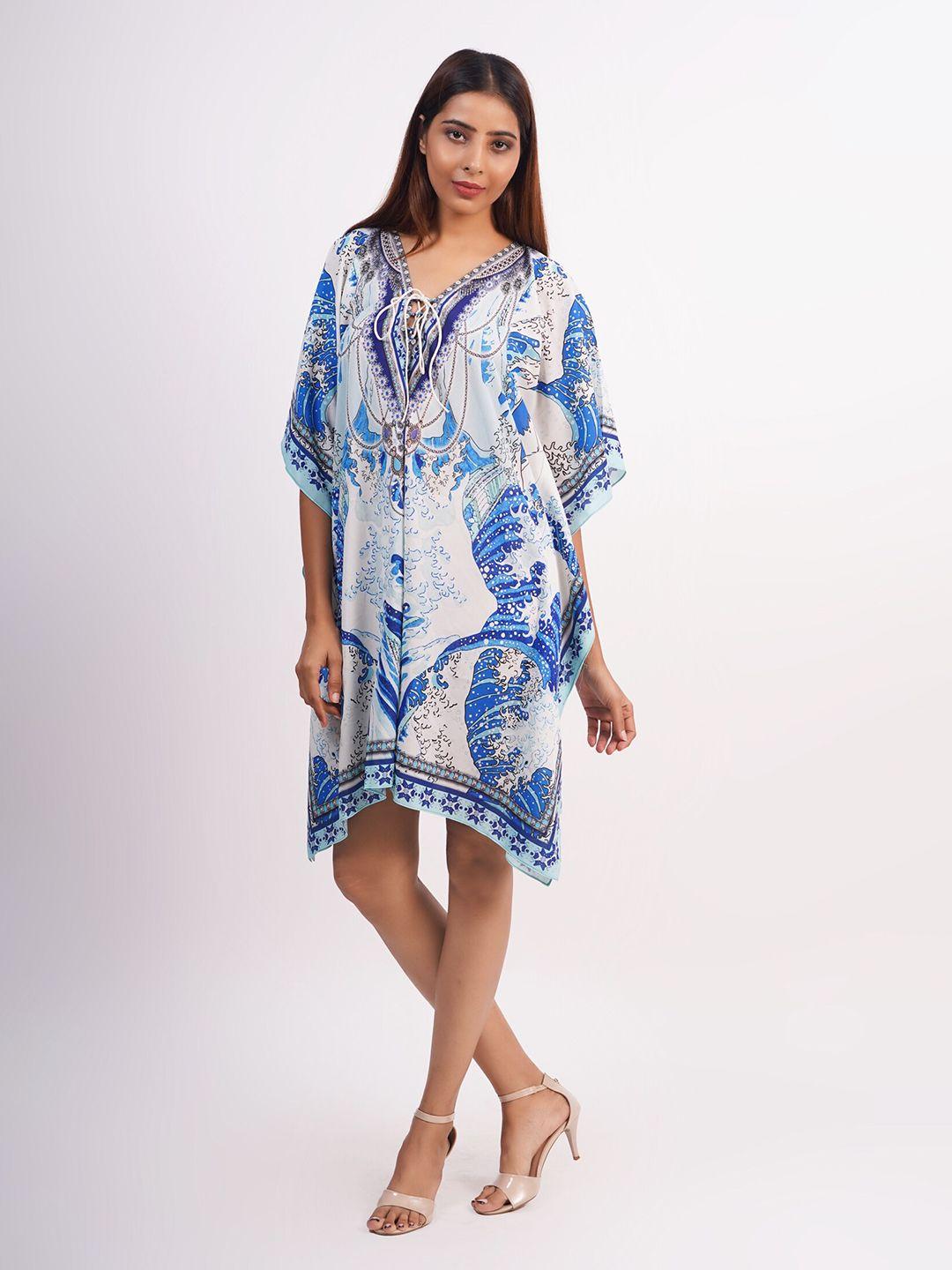 rajoria-instyle-white-&-blue-tropical-georgette-kaftan-dress