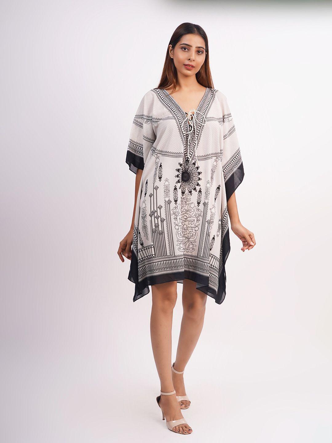 rajoria-instyle-white-&-black-tribal-georgette-ethnic-kaftan-dress