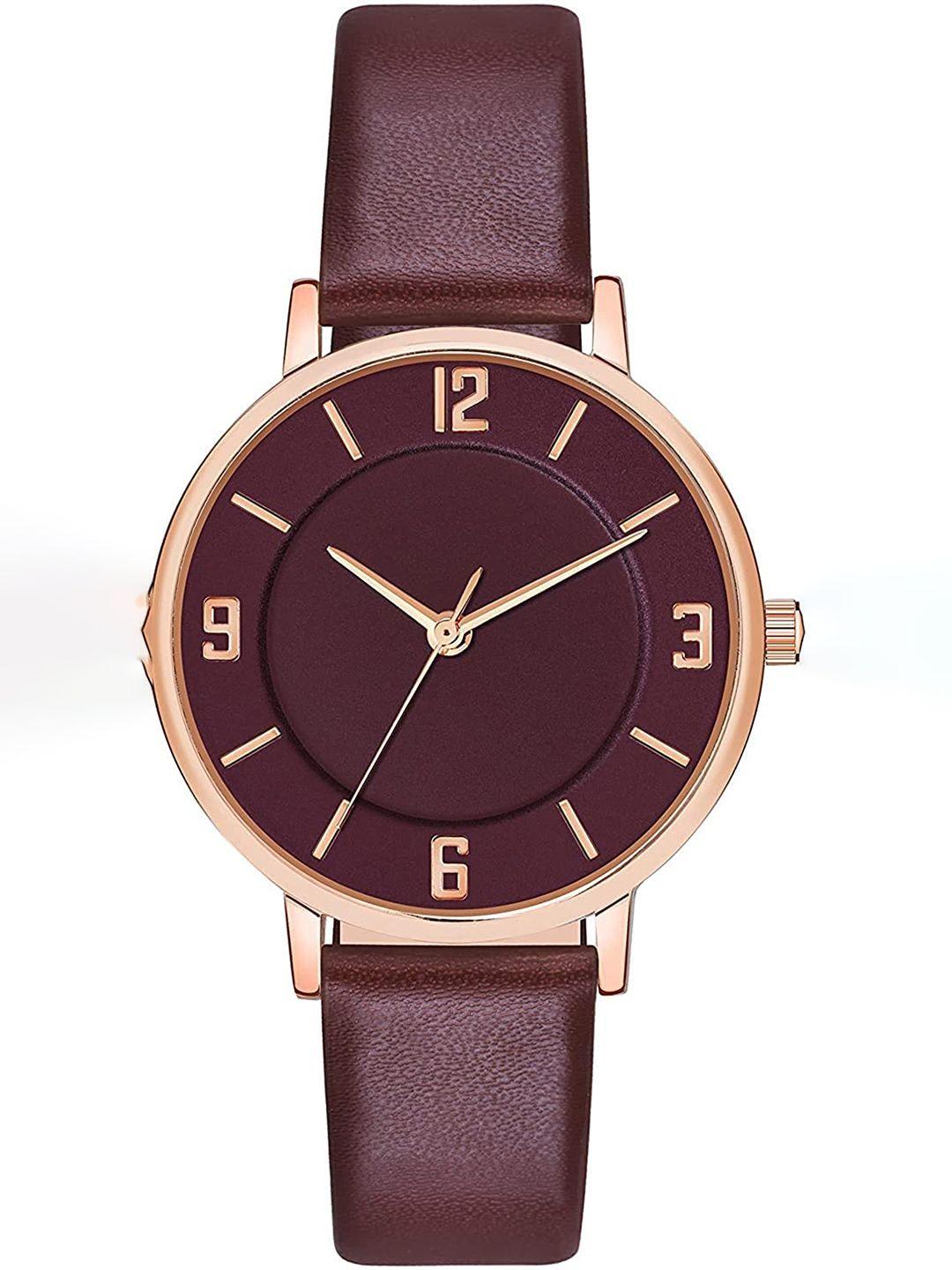 shocknshop-women-maroon-dial-&-neon-red-leather-straps-analogue-watch