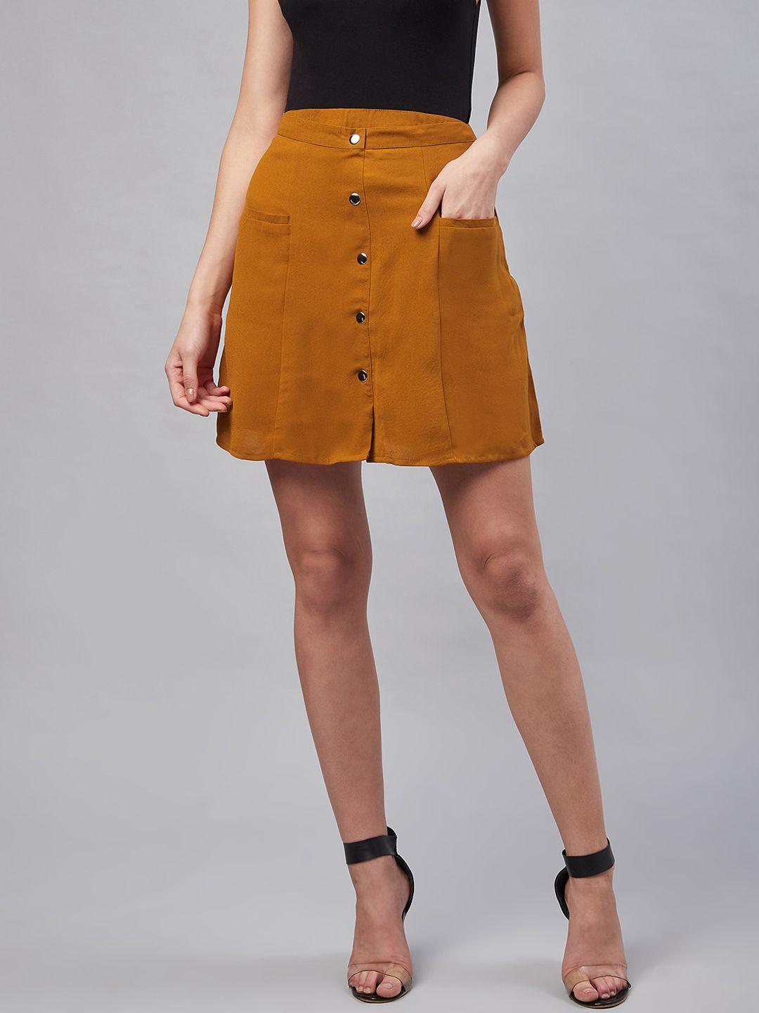 carlton-london-women-mustard-solid-a-line-skirt