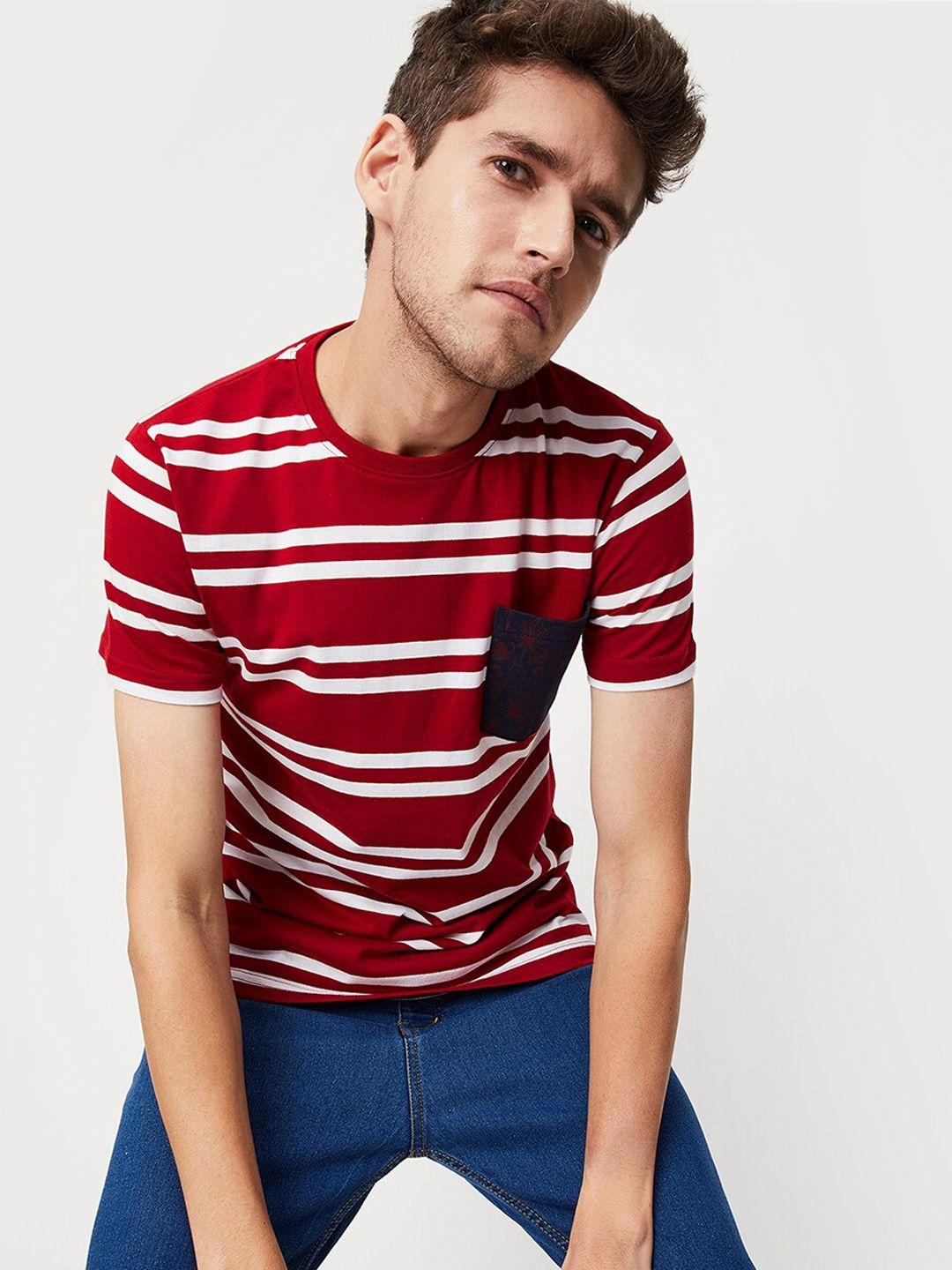 max-men-red-striped-cotton-t-shirt