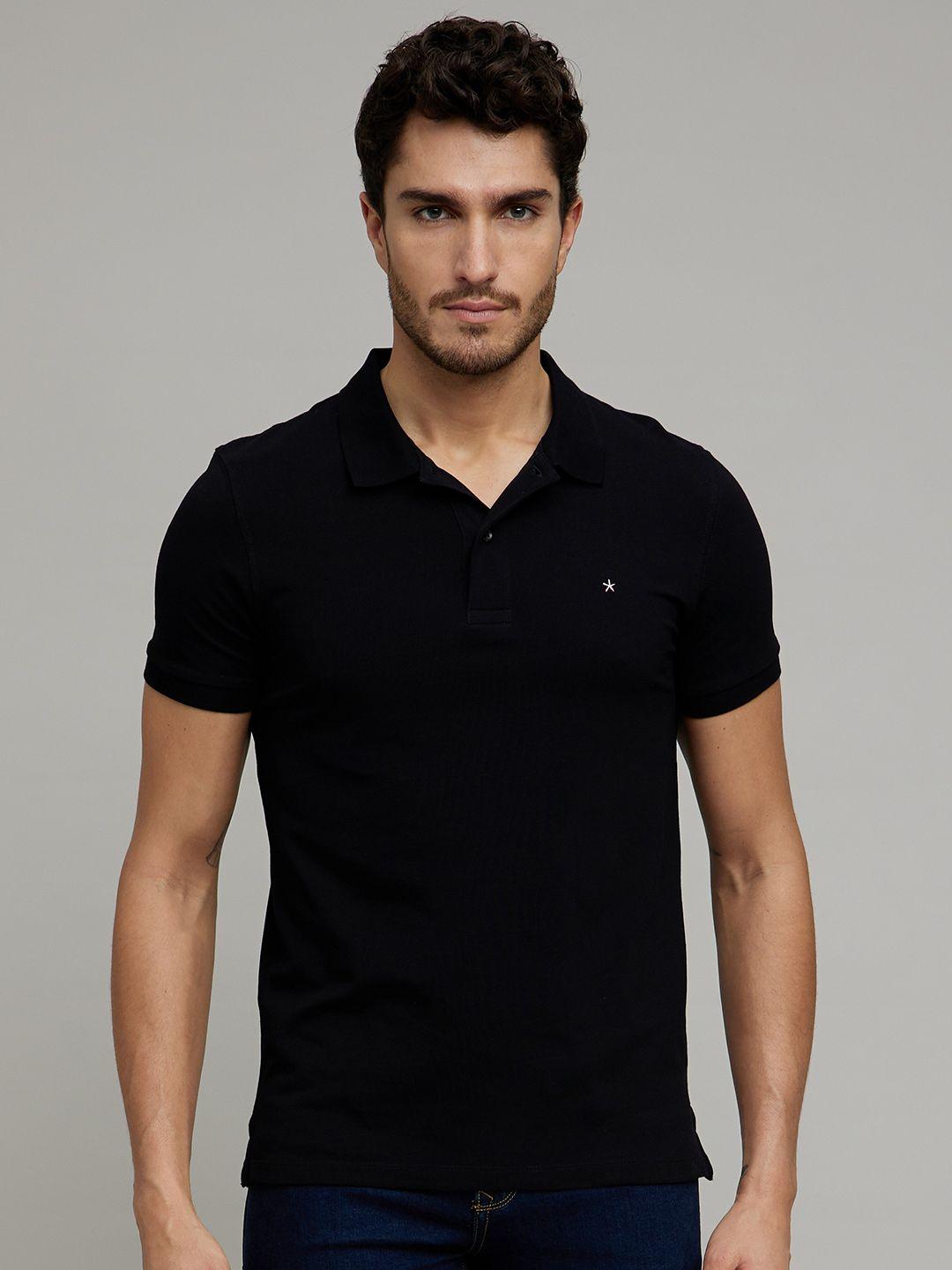 celio-men-black-polo-collar-slim-fit-cotton-t-shirt