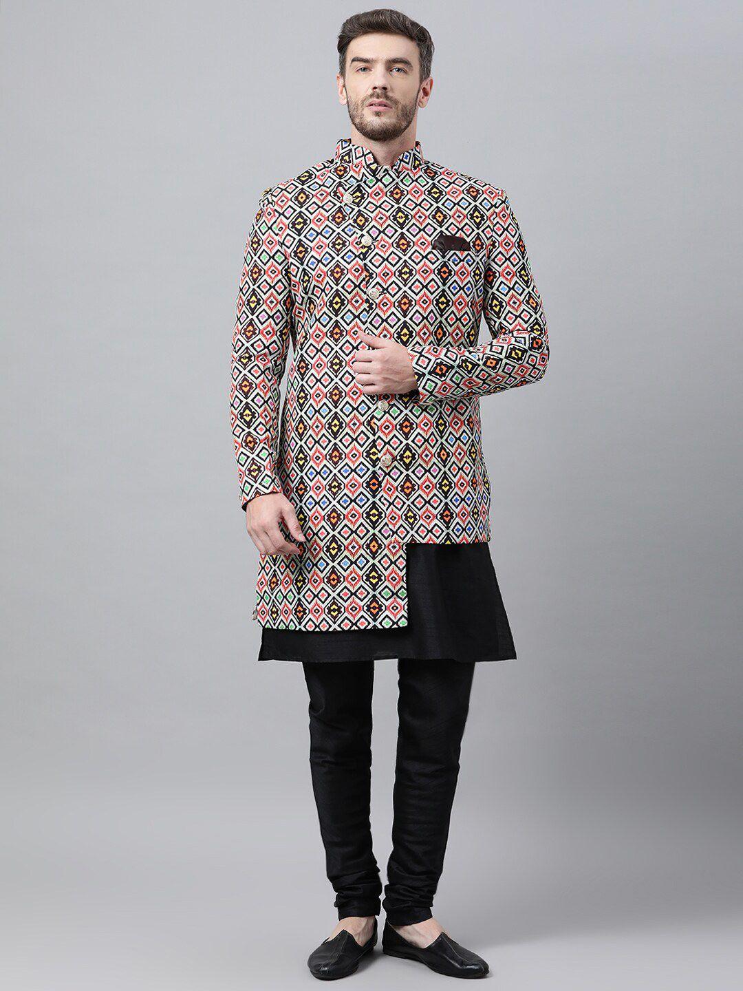 hangup-men-black-and-cream-woven-design-polyester-sherwani