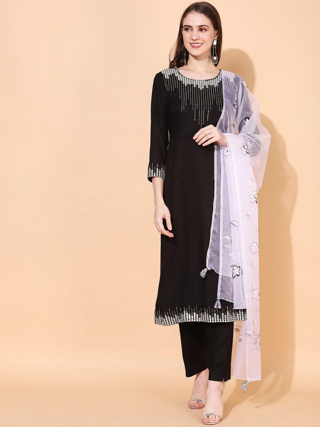 fashor-women-black-ethnic-motifs-embroidered-mirror-work-kurta-with-trousers-&-with-dupatta