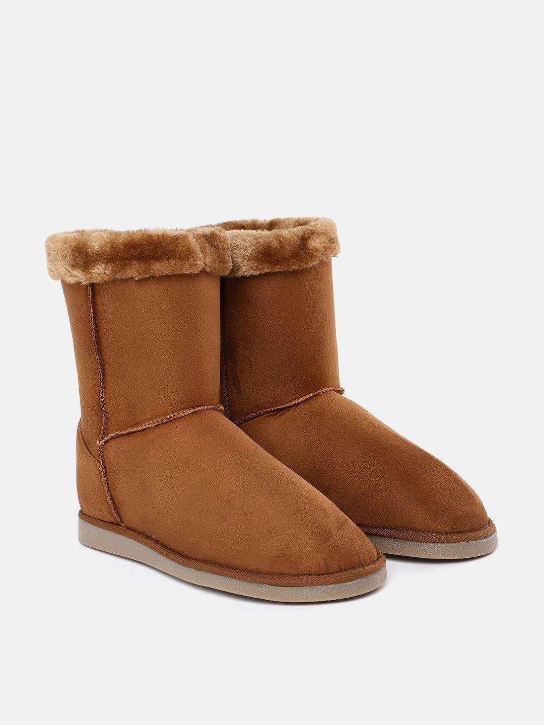 carlton-london-women-tan-flat-winter-boots-with-faux-fur-trim-detail