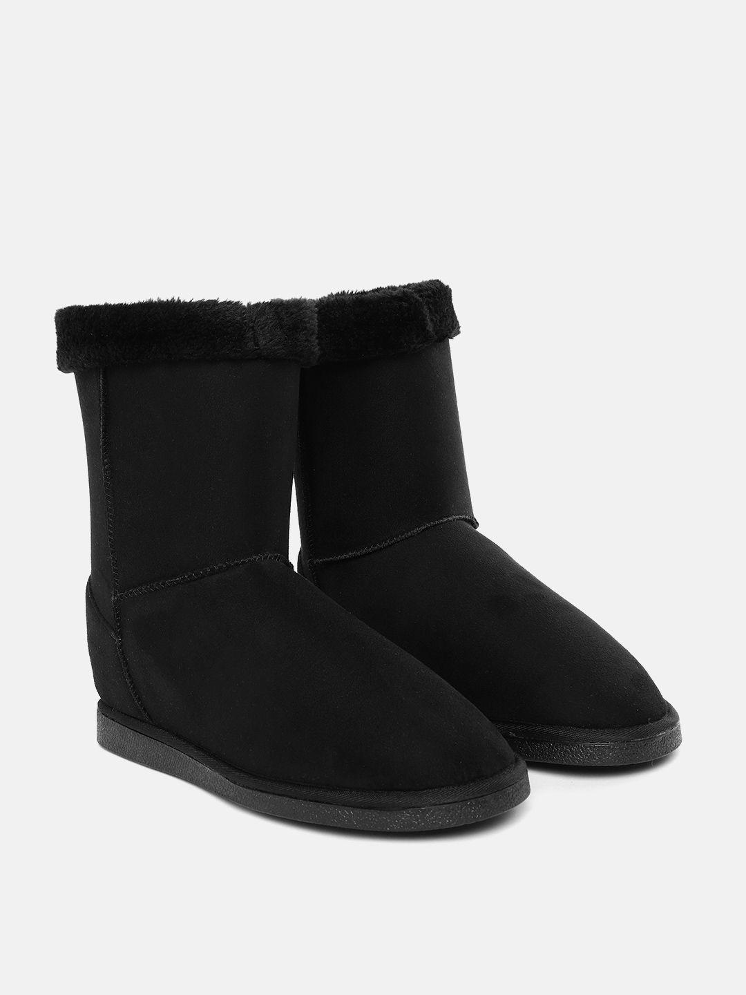 carlton-london-women-black-flat-winter-boots-with-faux-fur-trim-detail