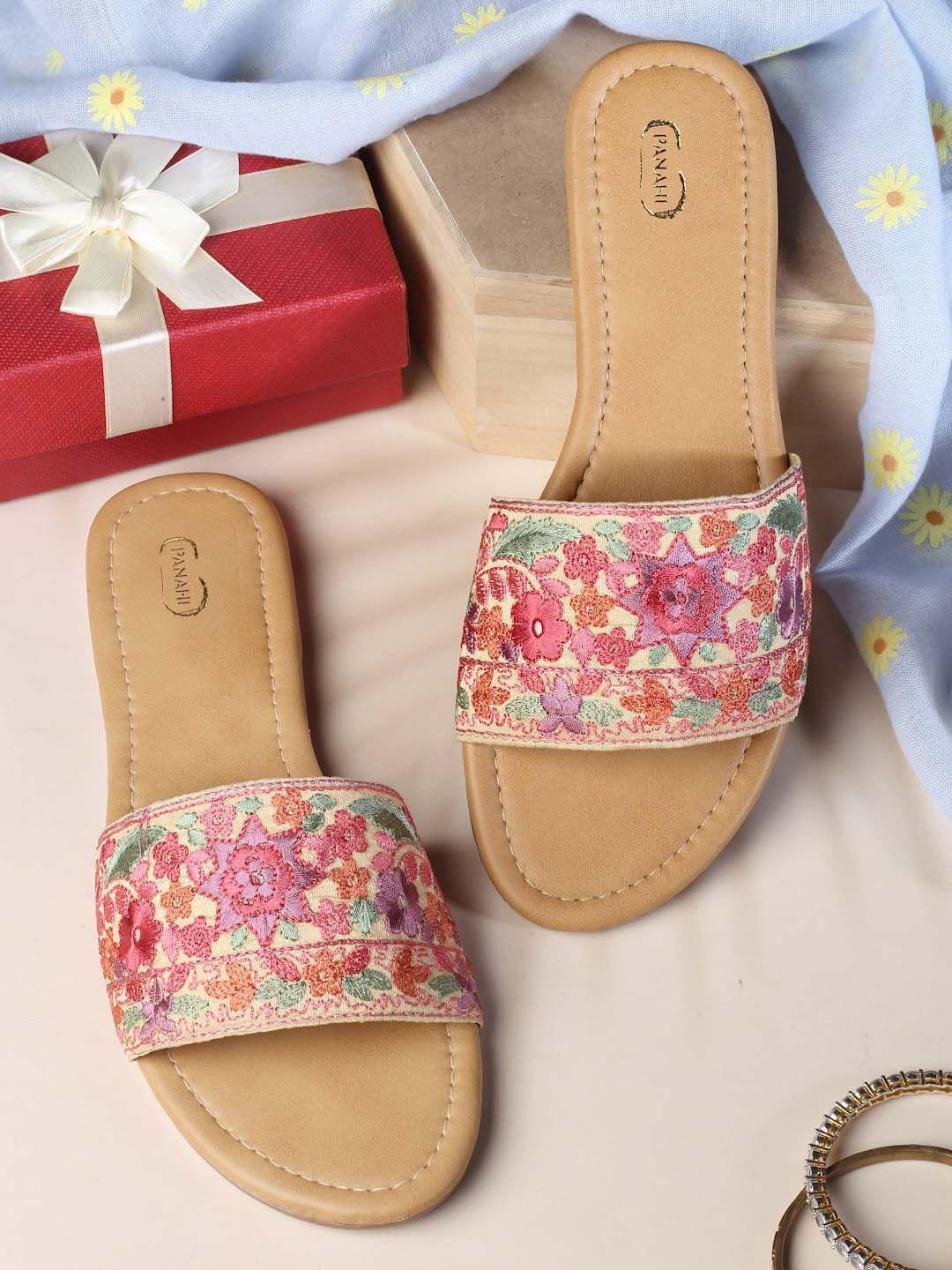 panahi-women-pink-open-toe-flats-with-embroidered
