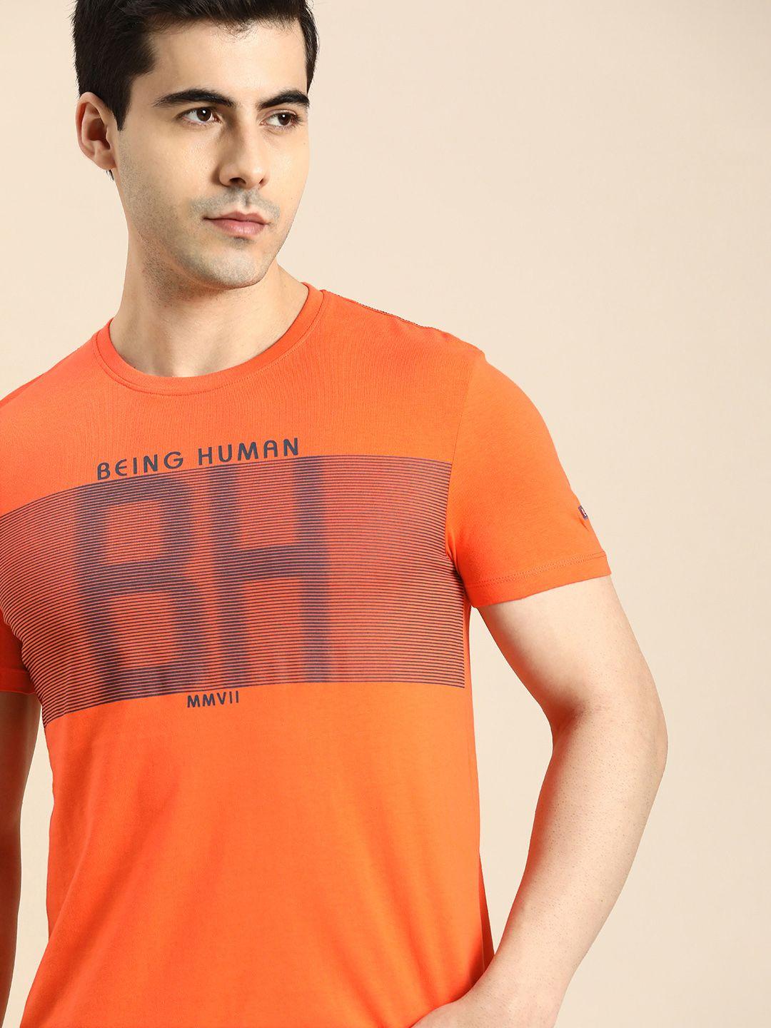 being-human-men-orange-&-navy-blue-brand-logo-striped-pure-cotton-t-shirt