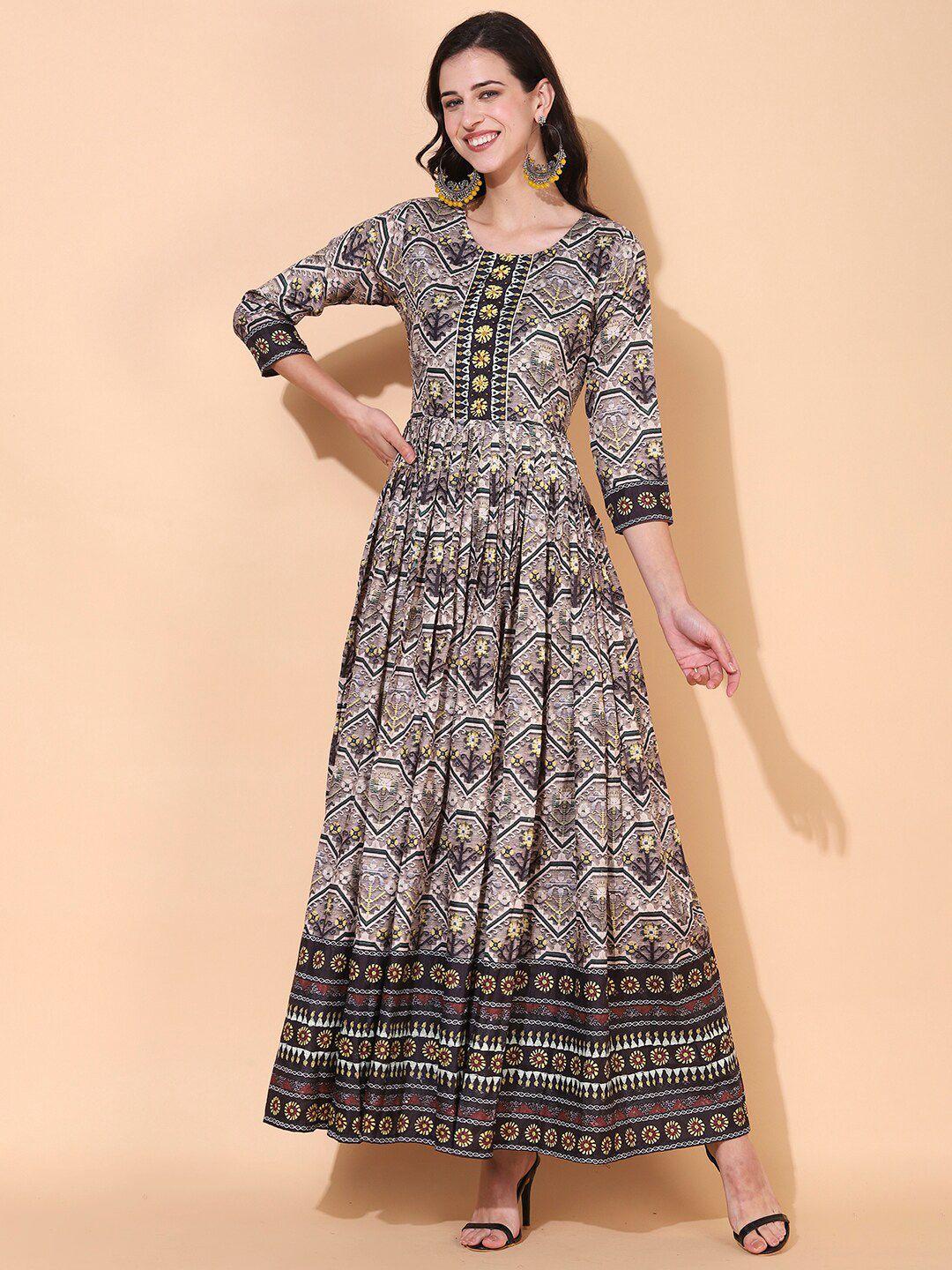 fashor-brown-ethnic-motifs-maxi-dress