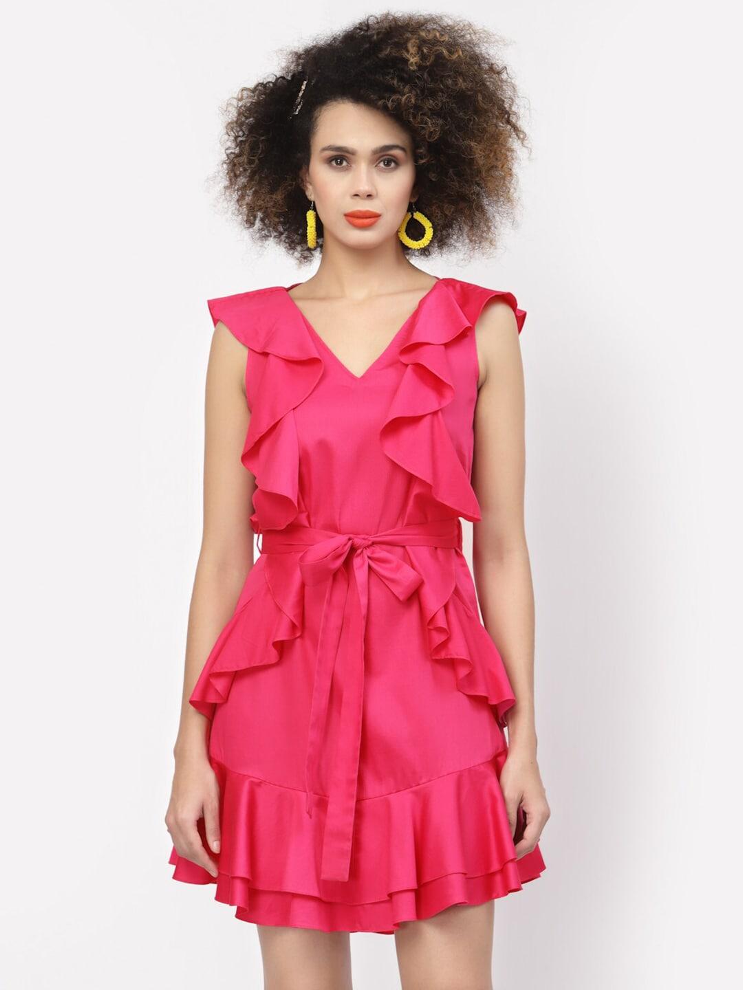 lela-women-pink-v-neck-cotton-dress