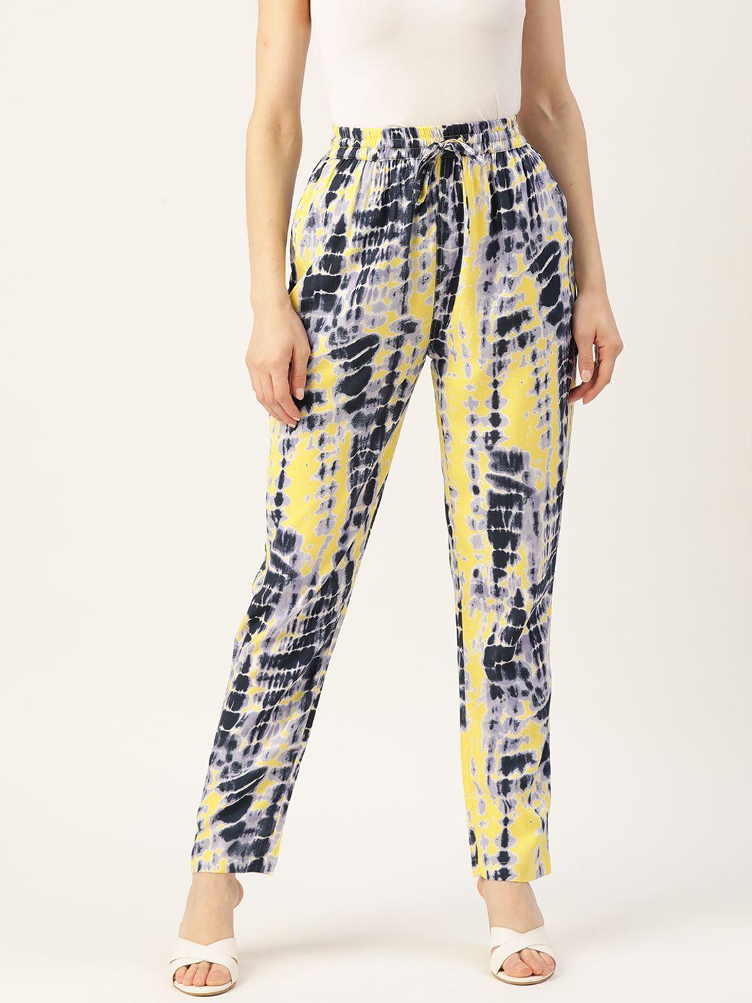 rue-collection-women-black-&-yellow-printed-high-rise-trousers