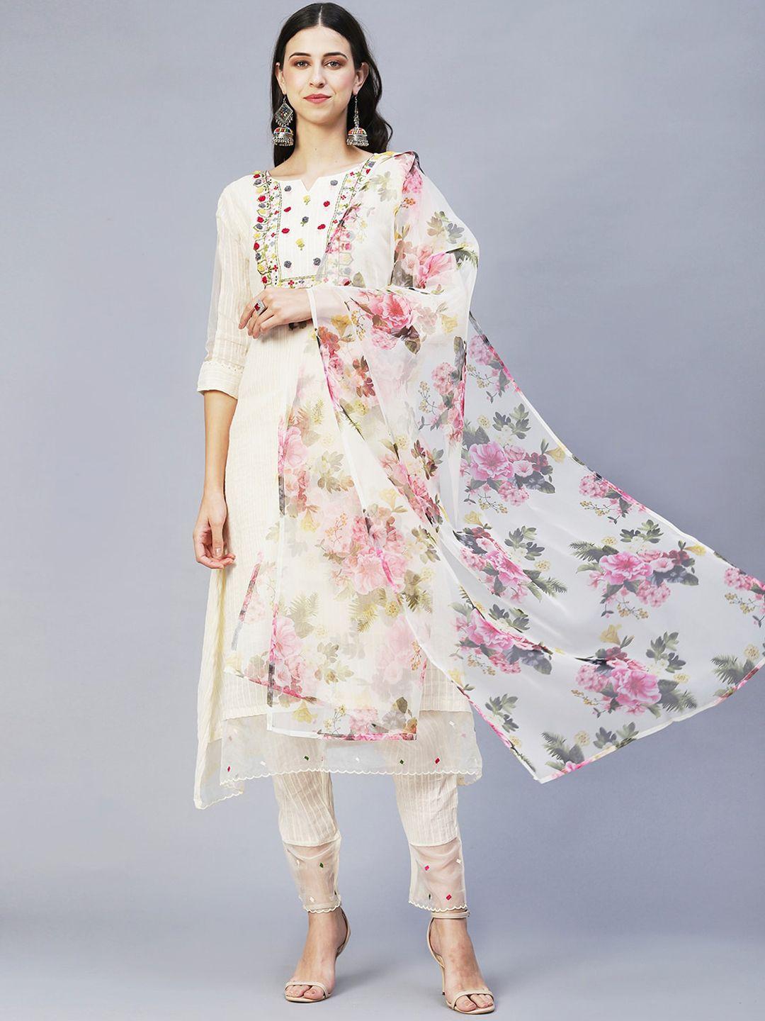 fashor-women-off-white-floral-embroidered-pure-cotton-kurta-with-trousers-&-with-dupatta
