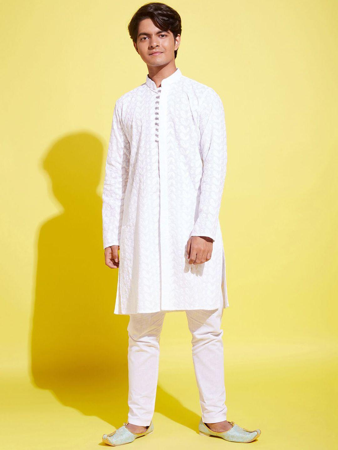 vastramay-yuva-boys-white-paisley-embroidered-chikankari-pure-cotton-kurta-with-pyjamas