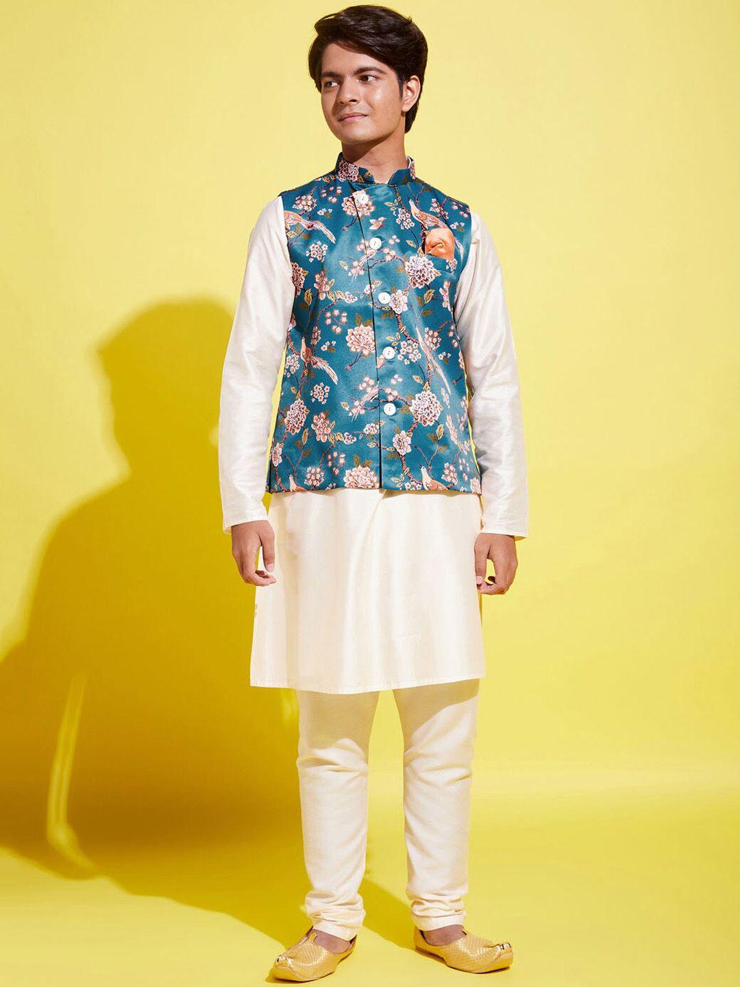 vastramay-yuva-boys-cream-coloured-floral-kurta-with-pyjamas