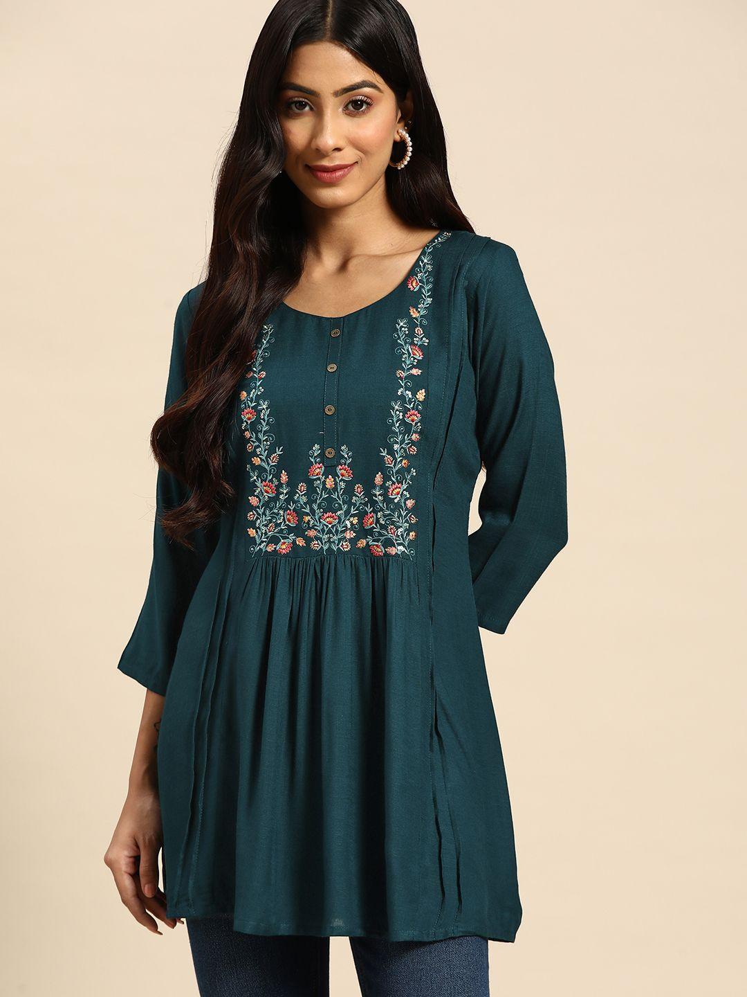 all-about-you-teal-floral-embroidered-longline-top