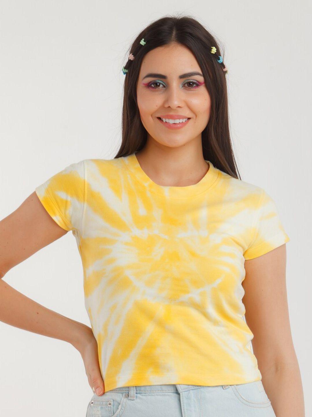 zink-z-women-yellow-&-white-abstract-print-pure-cotton-top