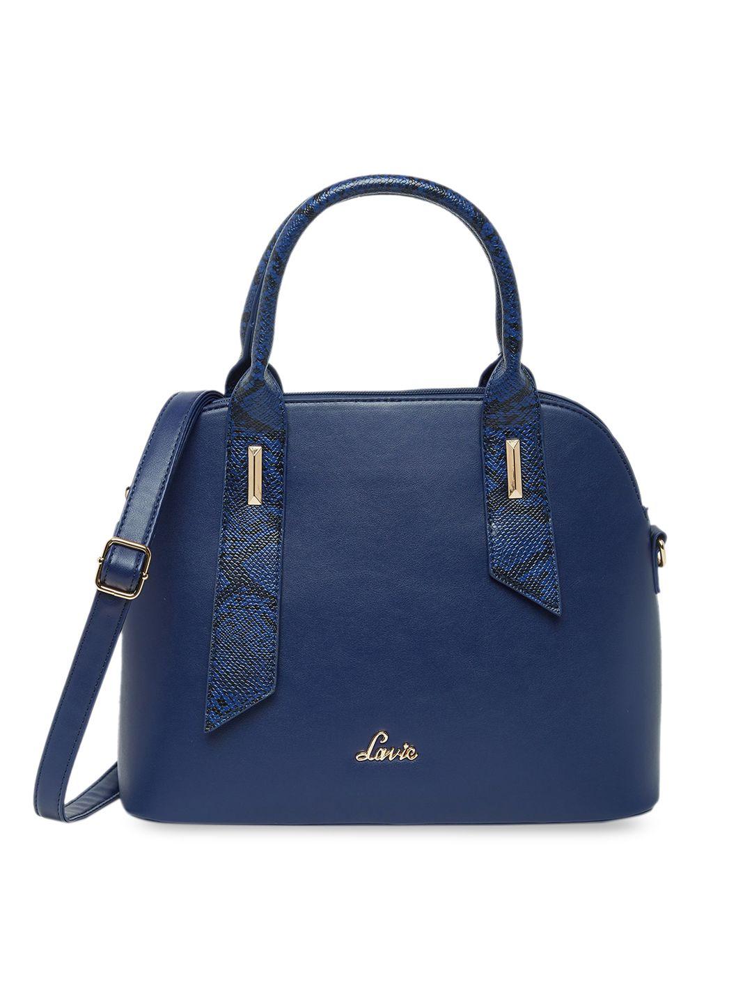 lavie-navy-blue-textured-structured-handheld-bag