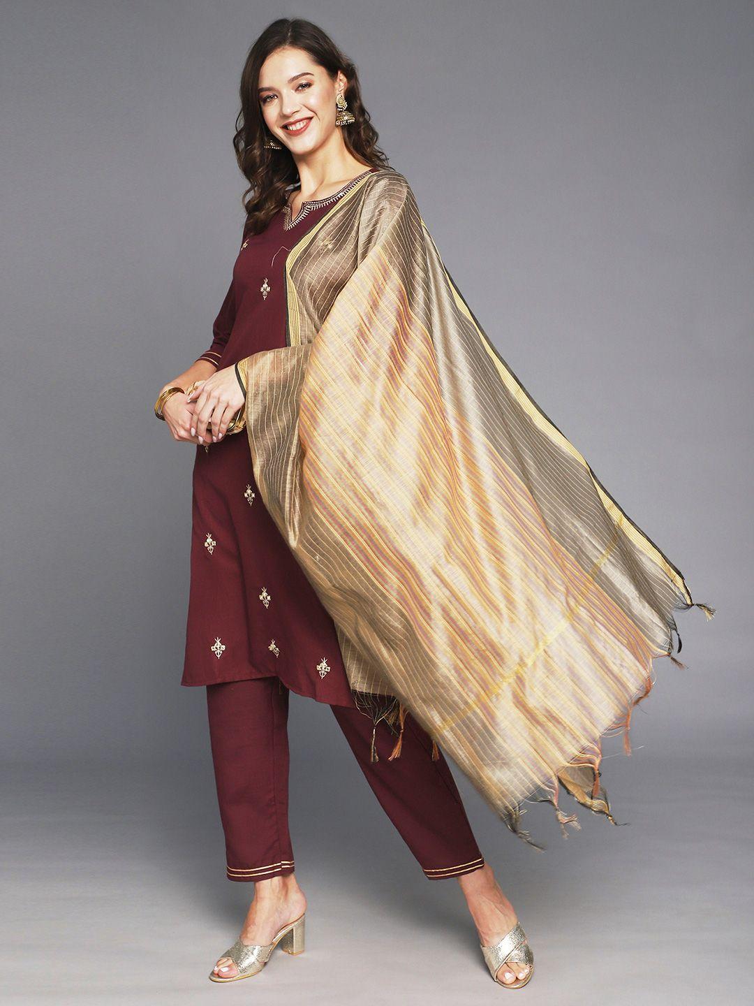anubhutee-women-maroon-ethnic-motifs-embroidered-thread-work-kurta-with-trousers-&-with-dupatta