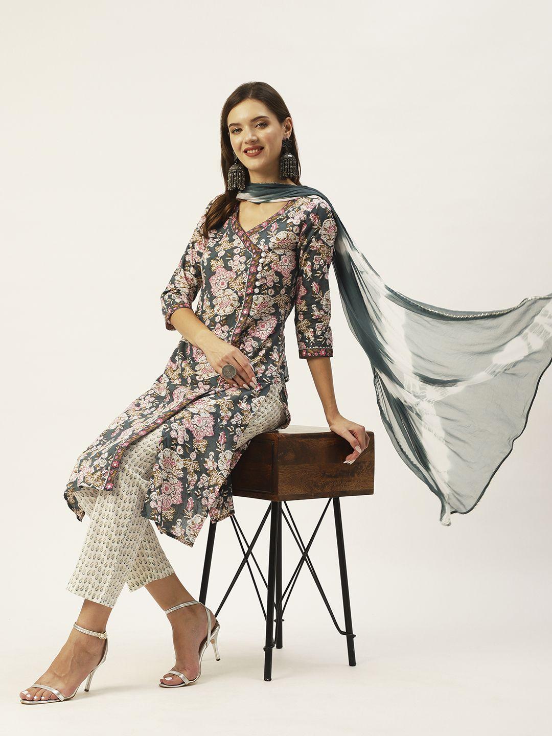 anubhutee-women-teal-floral-printed-pure-cotton-kurta-with-trousers-&-with-dupatta