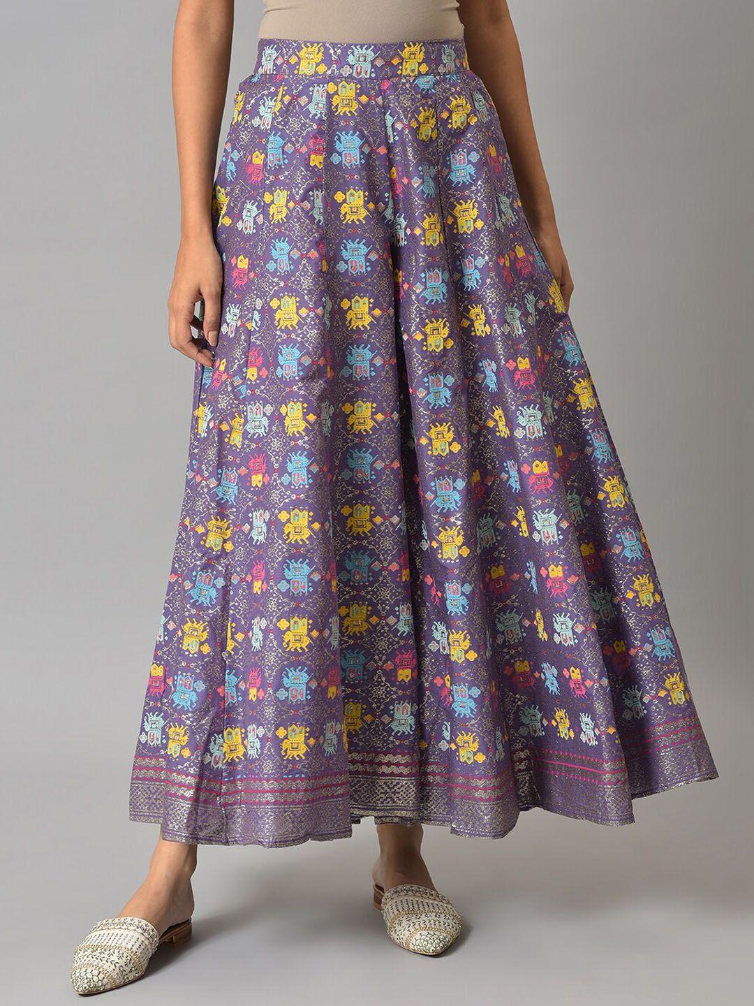 w-women-purple--printed-maxi-length-flared-skirt
