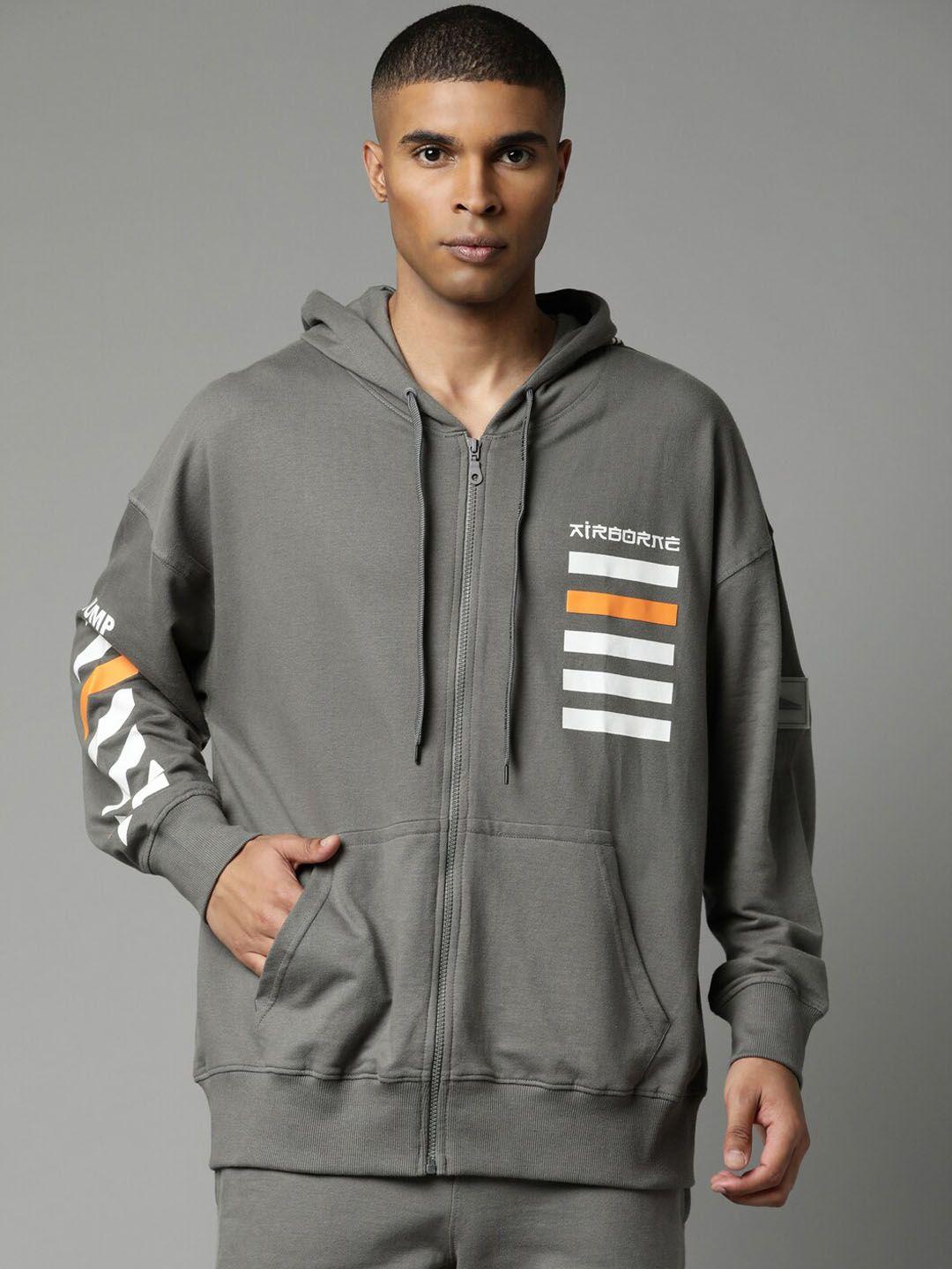 breakbounce-men-grey-striped-cotton-hooded-bomber-jacket