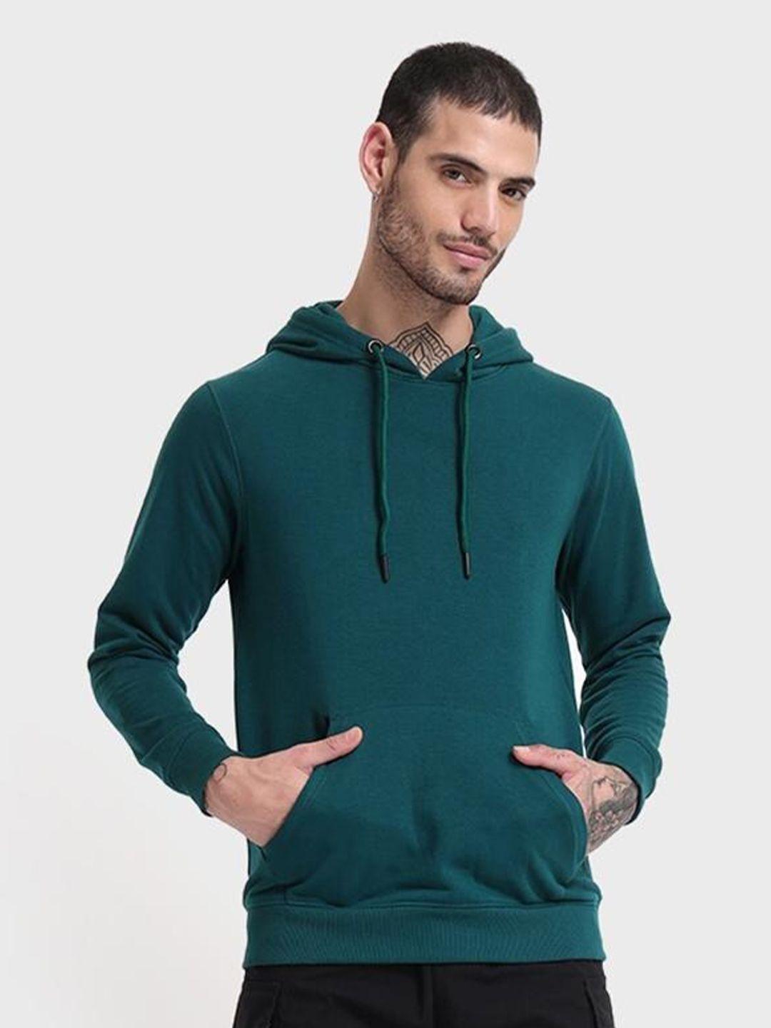 bewakoof-men-teal-hooded-cotton-sweatshirt
