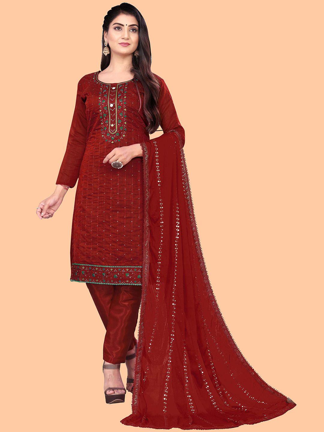 shadow-&-saining-women-maroon-&-green-embroidered-unstitched-dress-material