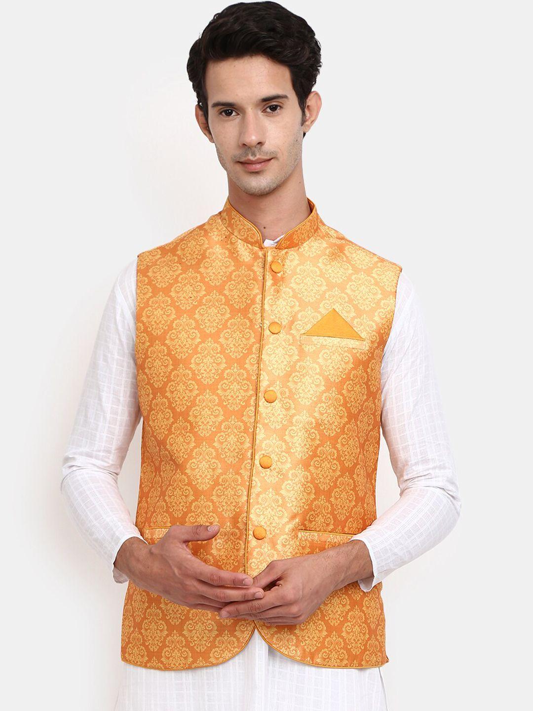 v-mart-men-orange-printed-nehru-jacket