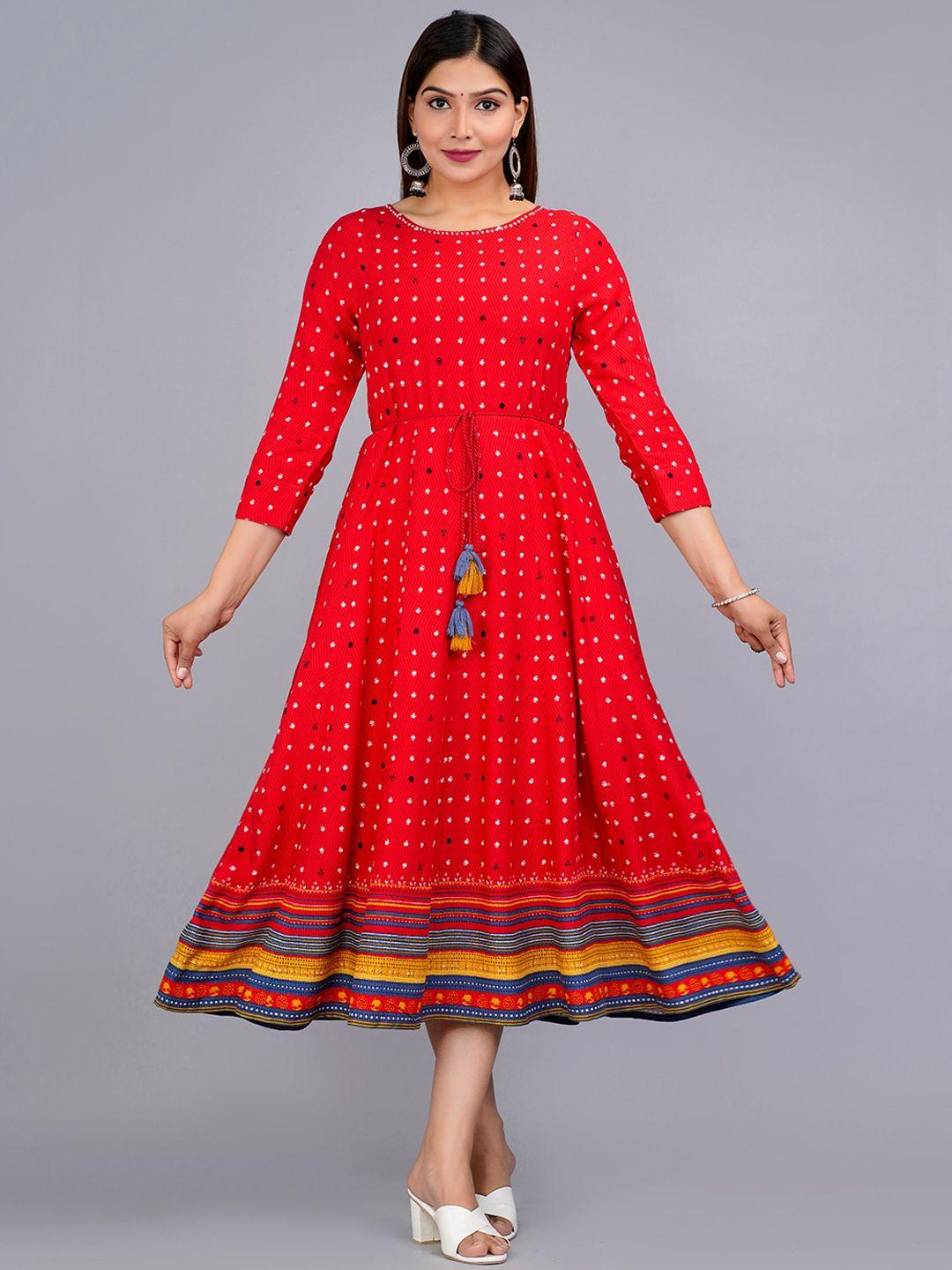 here&now-women-red-&-white-printed-maxi-ethnic-dresses
