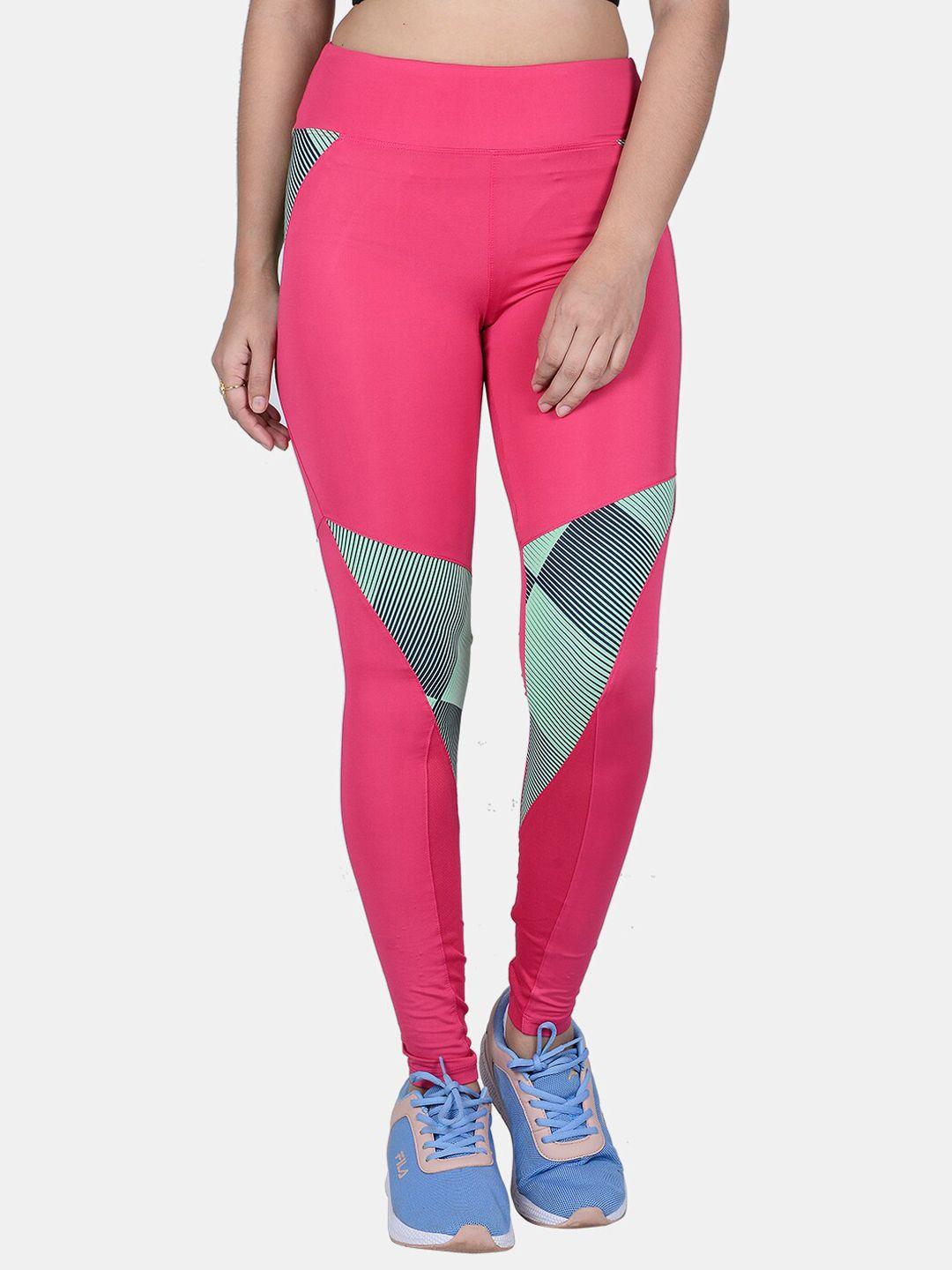 fila-women-pink-solid-ankle-length-tights