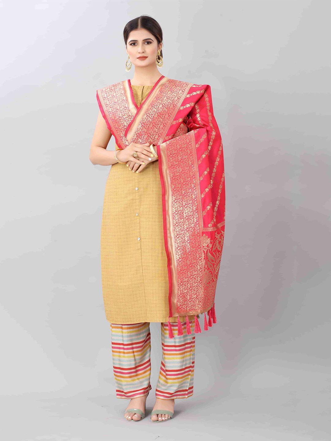 silk-land-pink-&-gold-toned-woven-design-art-silk-dupatta-with-zari