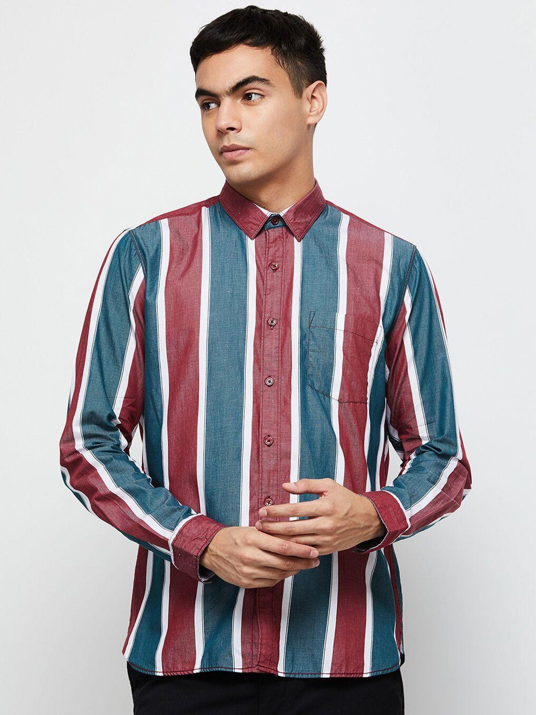 max-men-green-classic-striped-casual-shirt